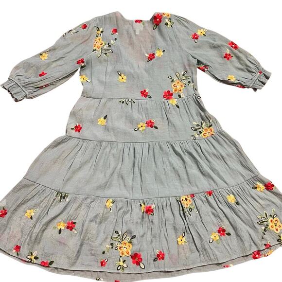 Anthropologie Fig & Flower Floral Embroidered Tiered Mini Dress Size Small Boho - Picture 2 of 8